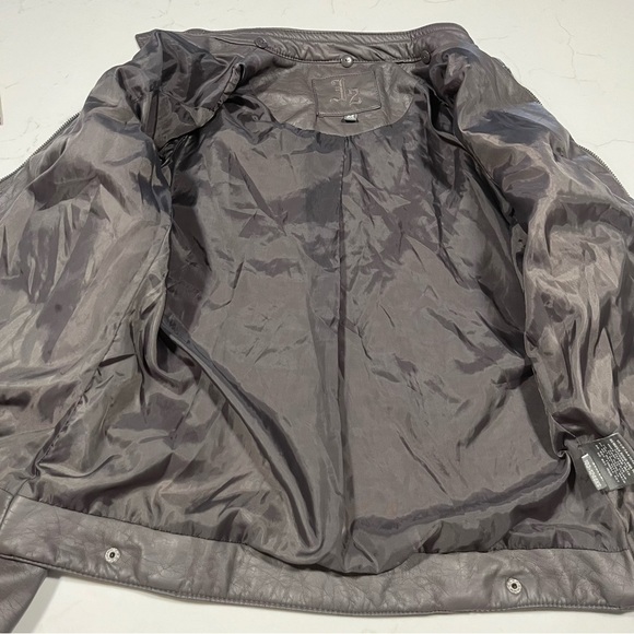 J2 Gray Faux Leather Zip Bomber Jacket Medium - Picture 8 of 14